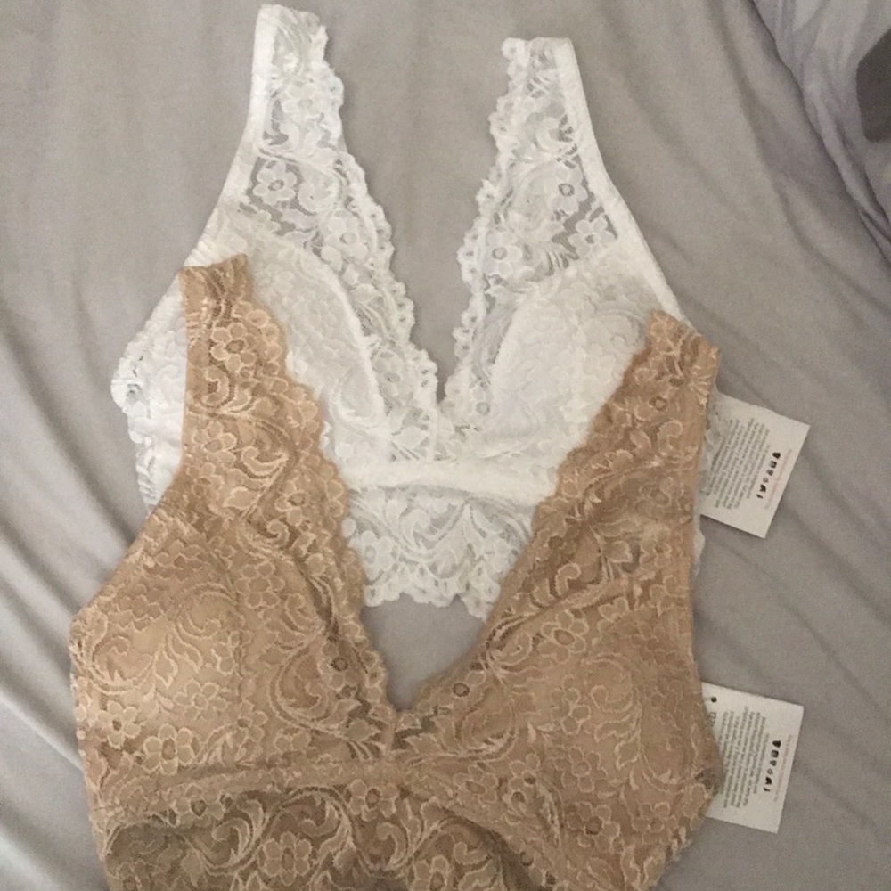 Nude and white lace bralettes